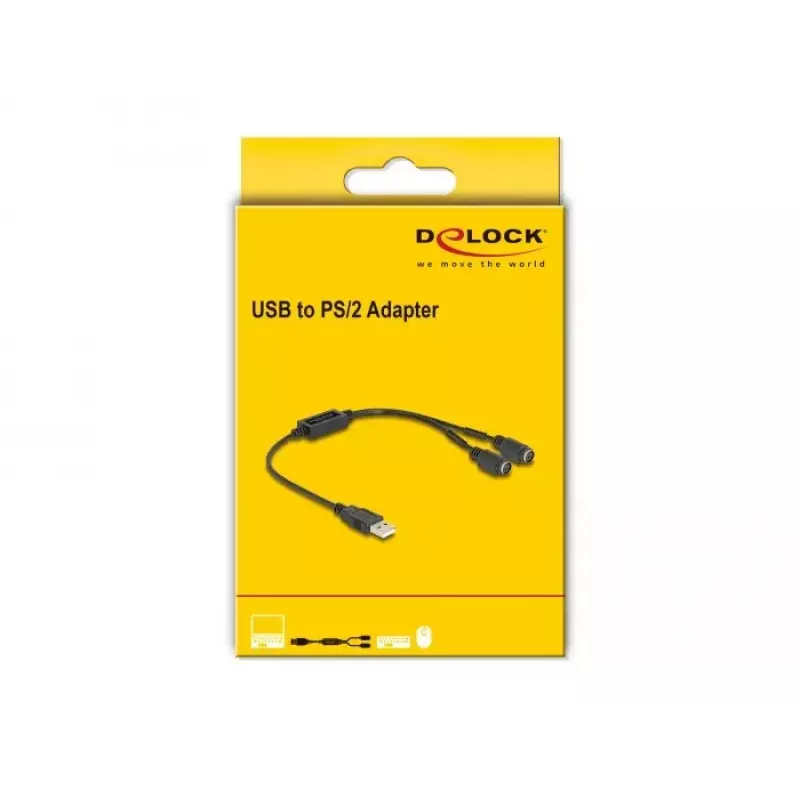 DeLOCK 61061 PS/2-Kabel 0,43 m 2x 6-Pin Mini-DIN USB A Schwarz