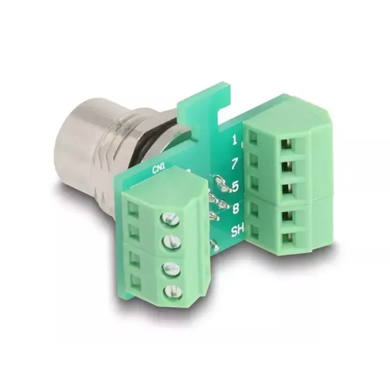 DeLOCK M12 Transfermodul-Adapter 8-polig A-kodiert Buchse auf 9-polige Klemmenleiste