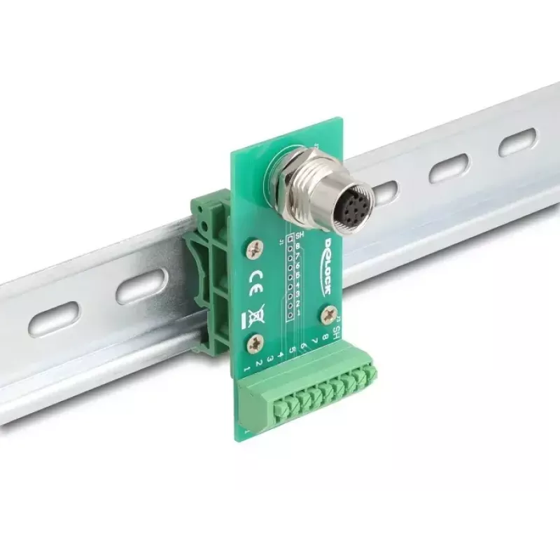 DeLOCK M12 Transfermodul-Adapter 8-polig A-kodiert Buchse auf 9-polige Klemmleiste