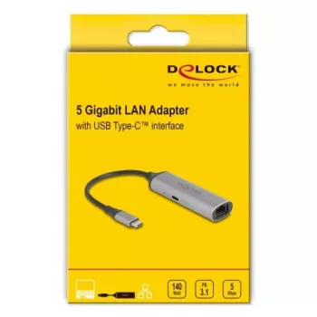 DELOCK 81591 USB Type-C Hub mit RJ-45 2,5/5 Gbit/s Ethernet und USB Type-C Power Delivery 140 W, Aluminium, Anthrazit/Schwarz