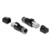 DELOCK M12 D-kodierter Adapter 4-polig Buchse auf RJ45 Stecker, Goldkontakte, schwarz