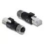 DELOCK M12 D-kodierter Adapter 4-polig Buchse auf RJ45 Stecker, Goldkontakte, schwarz