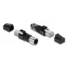 Adapter M12 X-kodiert 8-polig Buchse auf RJ45 Stecker, DELOCK 90834, vergoldete Kontakte, schwarz