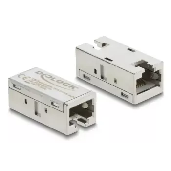 Adapter-Kupplung RJ45 Buchse-zu-Buchse Cat.6A Metall — DELOCK, flach, Silber, 15,6×33,1×13,1 mm