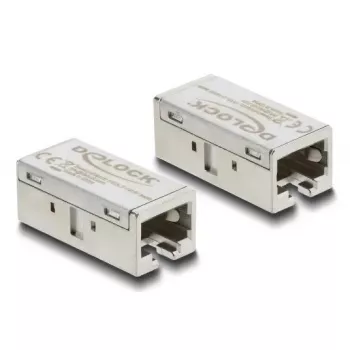 Adapter-Kupplung RJ45 Buchse-zu-Buchse Cat.6A Metall — DELOCK, flach, Silber, 15,6×33,1×13,1 mm