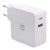 Manhattan Wand-/Power-Ladegerät (Euro 2-polig), USB-C und USB-A Anschlüsse, USB-C Ausgang: 45W / 3A, USB-A Ausgang: 2,4A, Weiß, Drei Jahre Garantie, Box