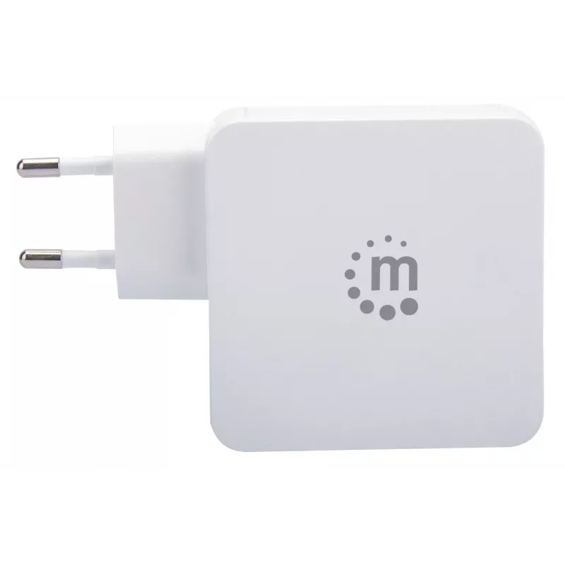 Manhattan Wand-/Power-Ladegerät (Euro 2-polig), USB-C und USB-A Anschlüsse, USB-C Ausgang: 45W / 3A, USB-A Ausgang: 2,4A, Weiß, Drei Jahre Garantie, Box