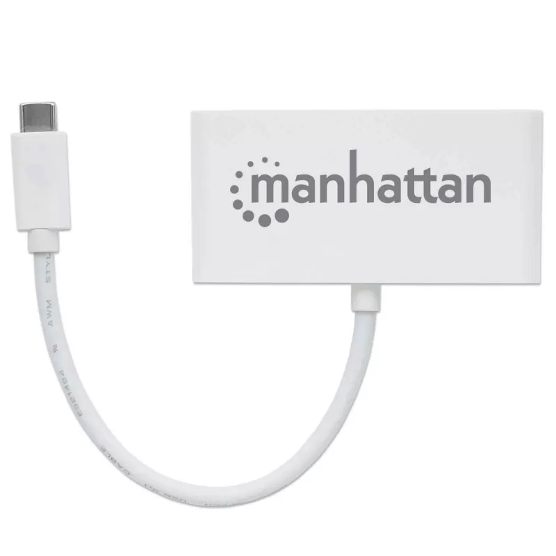 Manhattan USB-C Dock/Hub, Anschlüsse (x4): USB-A (x3) und USB-C, 5 Gbit/s (USB 3.2 Gen1 auch bekannt als USB 3.0), Mit Power Delivery (60W) zum USB-C-Anschluss (Hinweis: Zusätzliches USB-C-Netzteil und USB-C-Kabel erforderlich), Universell für alle Geräte, SuperSpeed USB, 3 Jahre Garantie