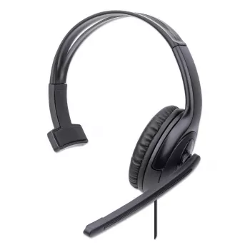 Manhattan Mono Over-Ear-Headset (USB), Mikrofonarm (gepolstert), Einzelhandelsverpackung, verstellbarer Kopfbügel, Kabelfernbedienung, Ohrpolster, USB-A für Ton und Mikrofon, Kabel 1,5 m, drei Jahre Garantie