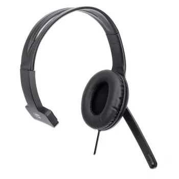 Manhattan Mono Over-Ear-Headset (USB), Mikrofonarm (gepolstert), Einzelhandelsverpackung, verstellbarer Kopfbügel, Kabelfernbedienung, Ohrpolster, USB-A für Ton und Mikrofon, Kabel 1,5 m, drei Jahre Garantie