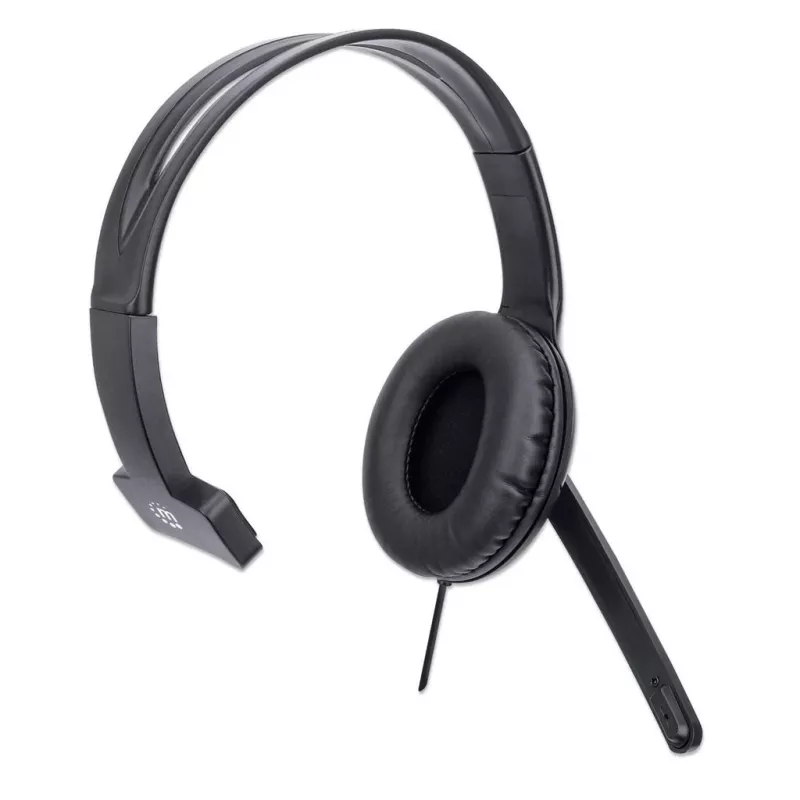 Manhattan Mono Over-Ear-Headset (USB), Mikrofonarm (gepolstert), Einzelhandelsverpackung, verstellbarer Kopfbügel, Kabelfernbedienung, Ohrpolster, USB-A für Ton und Mikrofon, Kabel 1,5 m, drei Jahre Garantie
