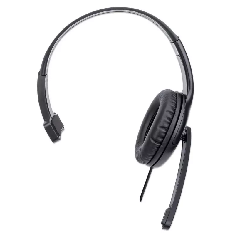 Manhattan Mono Over-Ear-Headset (USB), Mikrofonarm (gepolstert), Einzelhandelsverpackung, verstellbarer Kopfbügel, Kabelfernbedienung, Ohrpolster, USB-A für Ton und Mikrofon, Kabel 1,5 m, drei Jahre Garantie