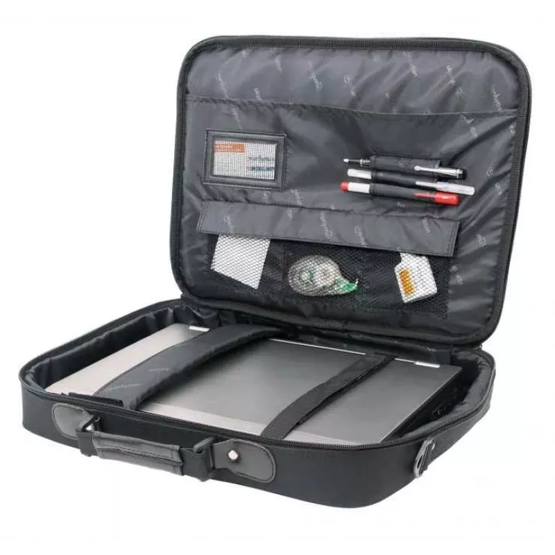 Manhattan Empire Laptoptasche 17,3 Zoll, Clamshell-Design, Zubehörfach, Schultergurt (abnehmbar), Notebooktasche, Schwarz, Drei Jahre Garantie