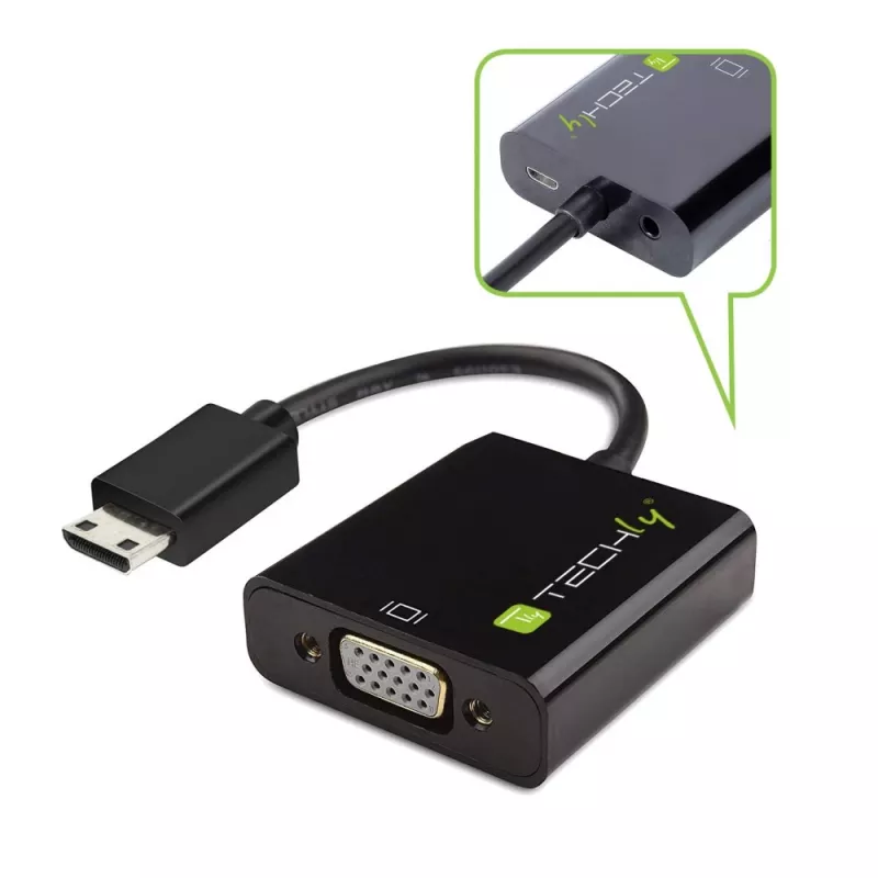 Techly Konverter HDMI Mini C zu VGA IDATA HDMI-VGA4, VGA (D-Sub), HDMI Typ C (Mini), Stecker, Buchse, 1920 x 1080 Pixel, 1080p, 720p, 480p