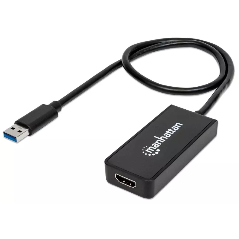 Manhattan USB-A-auf-HDMI-Adapterkabel, 60 cm, Stecker auf Buchse, 5 Gbit/s (USB 3.2 Gen1, auch bekannt als USB 3.0), 2560x1440 @ 32-Bit-Farbe, Full-HD-Video 1080p@16:9, Schwarz, Blister