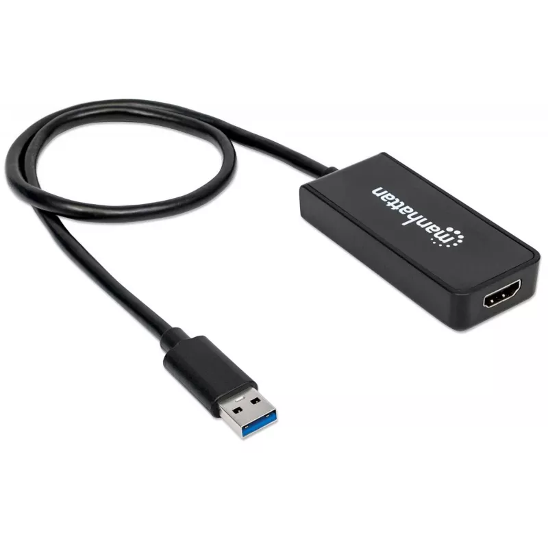 Manhattan USB-A-auf-HDMI-Adapterkabel, 60 cm, Stecker auf Buchse, 5 Gbit/s (USB 3.2 Gen1, auch bekannt als USB 3.0), 2560x1440 @ 32-Bit-Farbe, Full-HD-Video 1080p@16:9, Schwarz, Blister