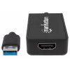 Manhattan USB-A-auf-HDMI-Adapterkabel, 60 cm, Stecker auf Buchse, 5 Gbit/s (USB 3.2 Gen1, auch bekannt als USB 3.0), 2560x1440 @ 32-Bit-Farbe, Full-HD-Video 1080p@16:9, Schwarz, Blister