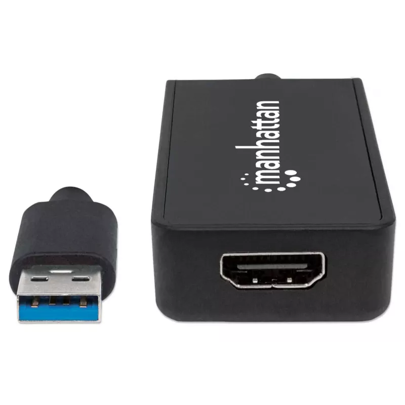 Manhattan USB-A-auf-HDMI-Adapterkabel, 60 cm, Stecker auf Buchse, 5 Gbit/s (USB 3.2 Gen1, auch bekannt als USB 3.0), 2560x1440 @ 32-Bit-Farbe, Full-HD-Video 1080p@16:9, Schwarz, Blister