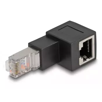 DeLOCK RJ45-Stecker auf RJ45-Buchse Adapter Kat.6A 90° abwärts abgewinkelt