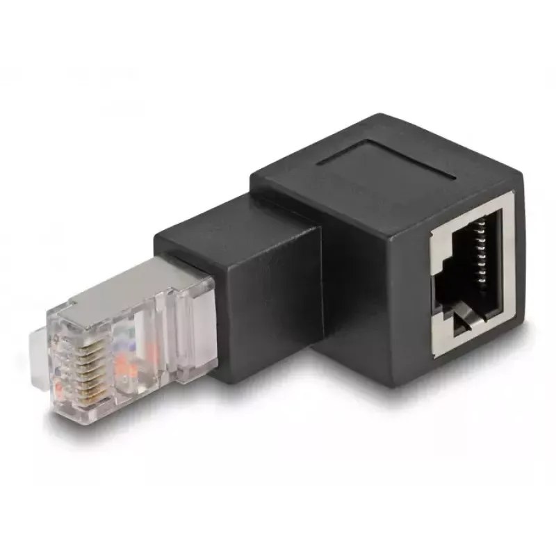 DeLOCK RJ45-Stecker auf RJ45-Buchse Adapter Kat.6A 90° abwärts abgewinkelt