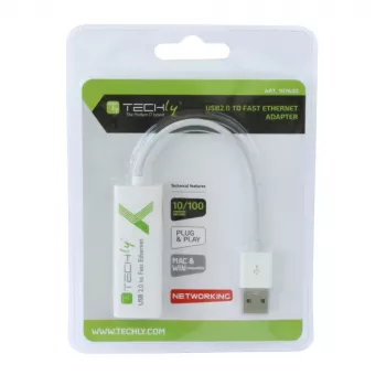 Techly USB2.0 zu Fast Ethernet 10/100 Mbit/s Konverter, Kabelgebunden, USB, Ethernet, 100 Mbit/s, Weiß
