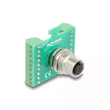 DeLOCK M12 Transfermodul-Adapter, 17-polig, A-codiert, Buchse auf 18-polige Anschlussklemme