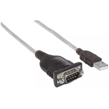 Manhattan USB-A auf Seriell Konverterkabel, 45 cm, Stecker auf Stecker, Seriell/RS232/COM/DB9, Prolific PL-2303HXD Chipsatz, schwarz/silbernes Kabel, drei Jahre Garantie