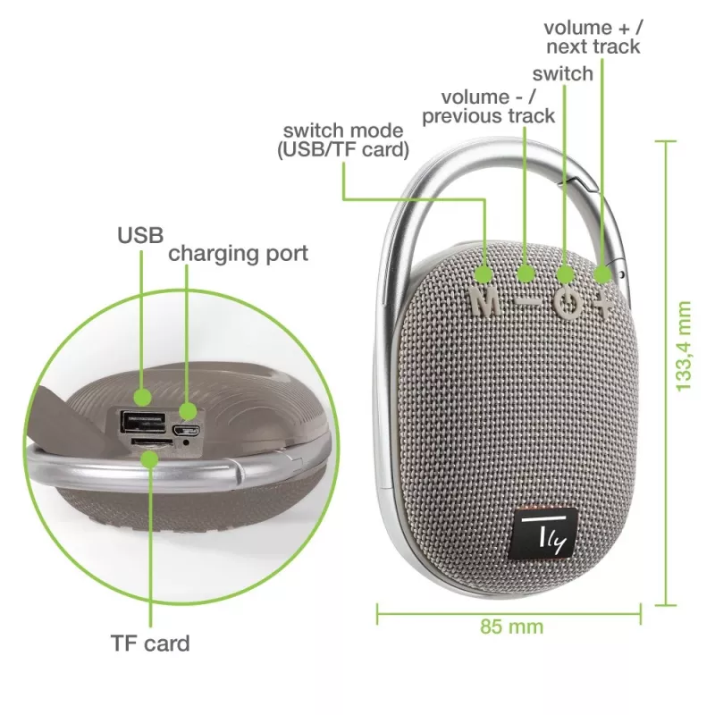 Techly ICASBL321GR tragbarer/Party-Lautsprecher Mono tragbarer Lautsprecher Grau 5 W