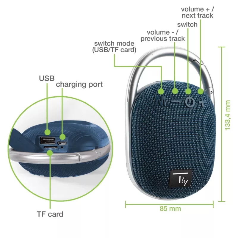 Techly ICASBL321BL tragbarer/Partylautsprecher Mono tragbarer Lautsprecher Blau 5 W