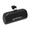 Manhattan Powerbank mit integriertem USB-C-Stecker, 5000 mAh, bis zu 20 W Ausgangsleistung, Kickstand zur Verwendung als Ladehandyhalter, Schwarz, ein Jahr Garantie
