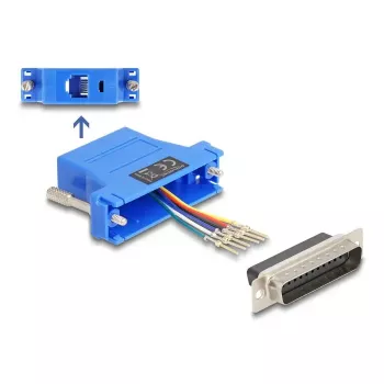 DELOCK D-Sub 25-polig Stecker auf RJ12 Buchse Montageset, blau
