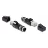 Adapter M12 D-kodiert 4-polig (Stecker) auf RJ45-Stecker, DELOCK 90831, vergoldete Kontakte, Schwarz