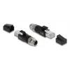 Adapter DELOCK M12 X-kodiert 8‑poliger Stecker auf RJ45-Stecker, vergoldete Kontakte, Schwarz