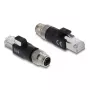 Adapter DELOCK M12 X-kodiert 8‑poliger Stecker auf RJ45-Stecker, vergoldete Kontakte, Schwarz