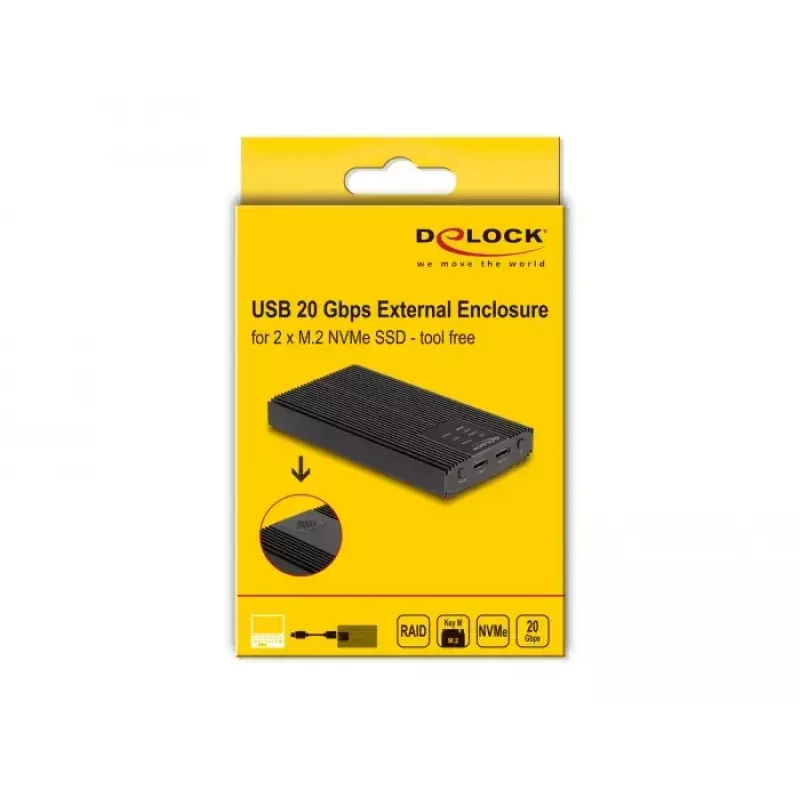 SSD-Gehäuse DeLOCK 42022 Externes Gehäuse USB 20 Gbps für 2 x M.2 NVMe PCIe SSD