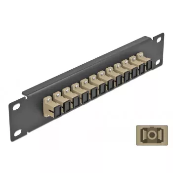 Glasfaser-Patchpanel DeLOCK 10 Zoll 12 Port SC Simplex Beige 1U Schwarz
