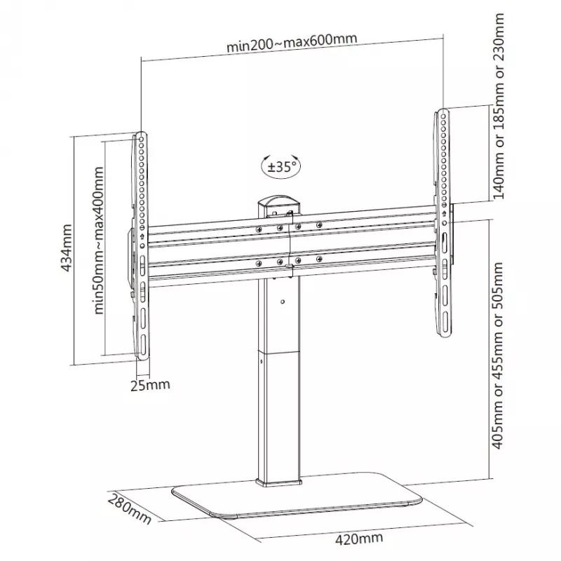 Equip 37 Zoll - 70 Zoll Universal TV-Ständer, schwarz, 40 kg Kapazität, 94-177,8 cm