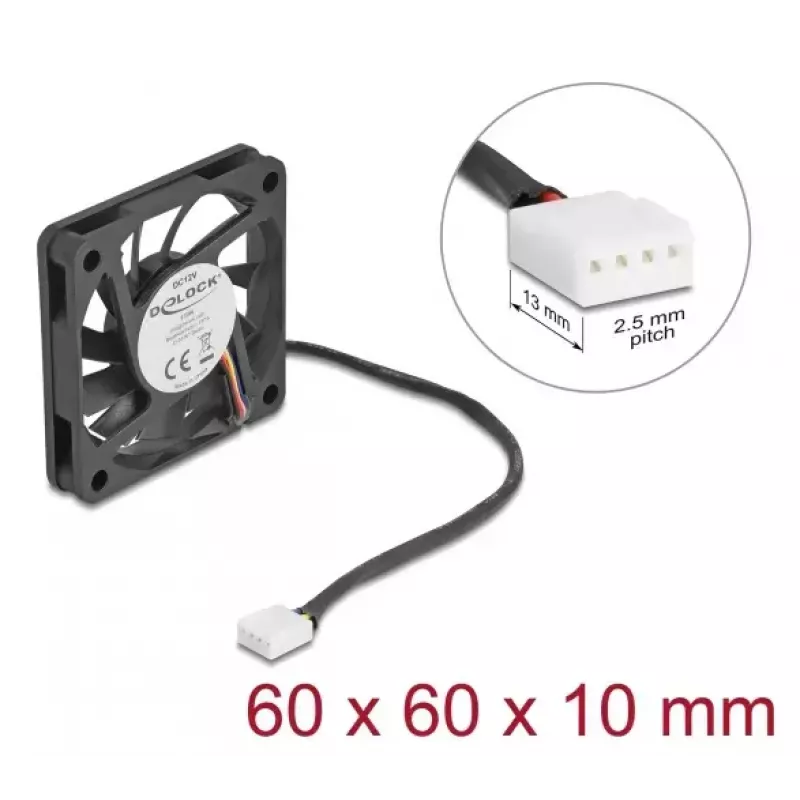 DELOCK Computer Case Fan 6 cm (60x60x10 mm), 12 V, Kugellager, Schwarz, Modell 67294