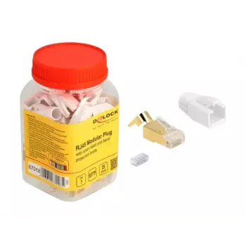 DeLOCK Netzwerkkabel RJ45 Modularstecker 25 Stück Set Kat.7 Gold Weiß
