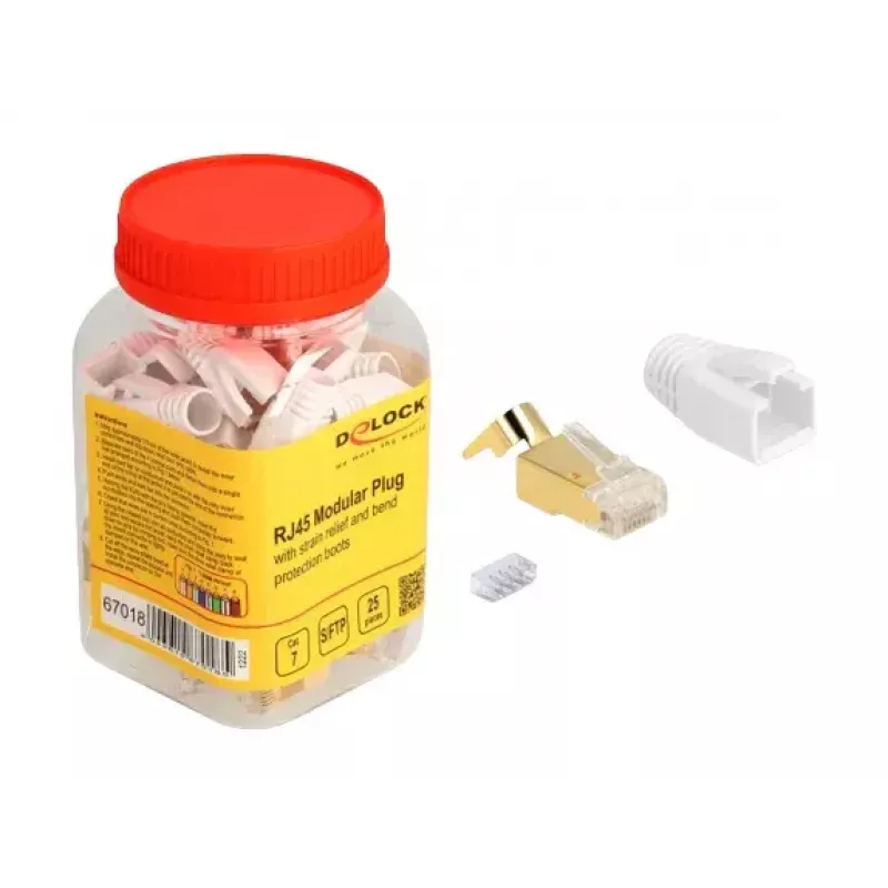 DeLOCK Netzwerkkabel RJ45 Modularstecker 25 Stück Set Kat.7 Gold Weiß