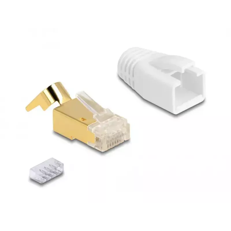 DeLOCK Netzwerkkabel RJ45 Modularstecker 25 Stück Set Kat.7 Gold Weiß