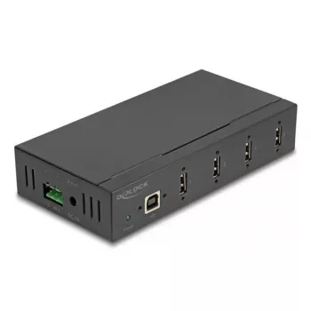 DELOCK Interface-Hub USB 2.0 Typ-B auf 4x USB 2.0 Typ-A (480 Mbit/s), schwarz, Metallgehäuse, DC-betrieben