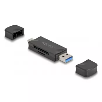 Kartenleser DELOCK USB 5 Gbps USB Type-C / Type-A für SD und MicroSD, Schwarz, 5000 Mbit/s, 21×77×10 mm