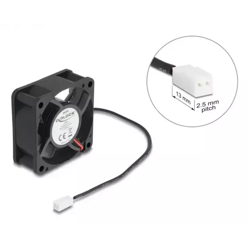 DELOCK 67289 Computergehäuselüfter 6 cm, Kugellager, 0,71 m³/h, 5 V DC, Schwarz