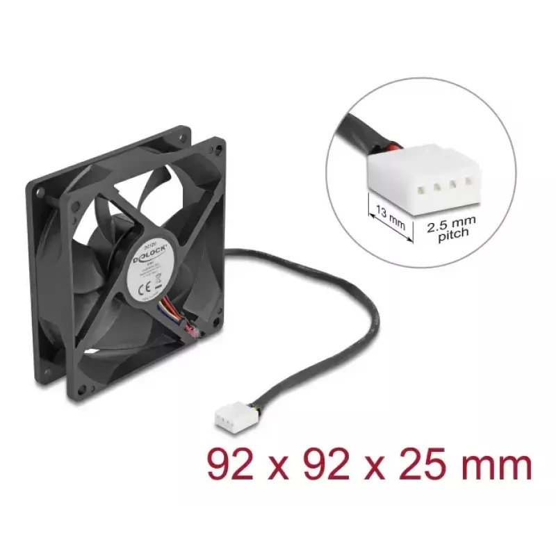 Computergehäuselüfter DELOCK 67297 92 mm, Kugellager, Luftstrom 1,21 m³/h, schwarz