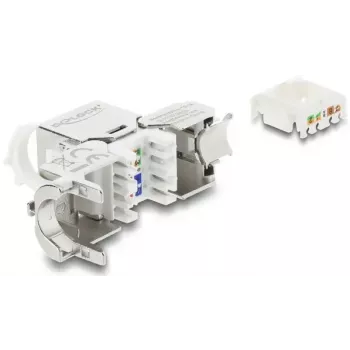 Keystone-Modul DELOCK RJ45-Buchse auf LSA Cat.8.1 geschirmt mit Verriegelungsclip und Staubschutzkappe