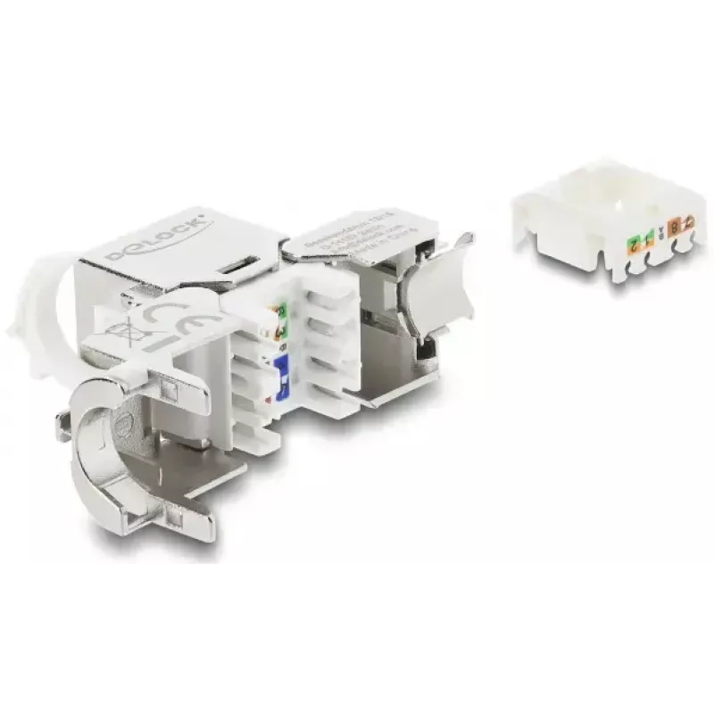Keystone-Modul DELOCK RJ45-Buchse auf LSA Cat.8.1 geschirmt mit Verriegelungsclip und Staubschutzkappe