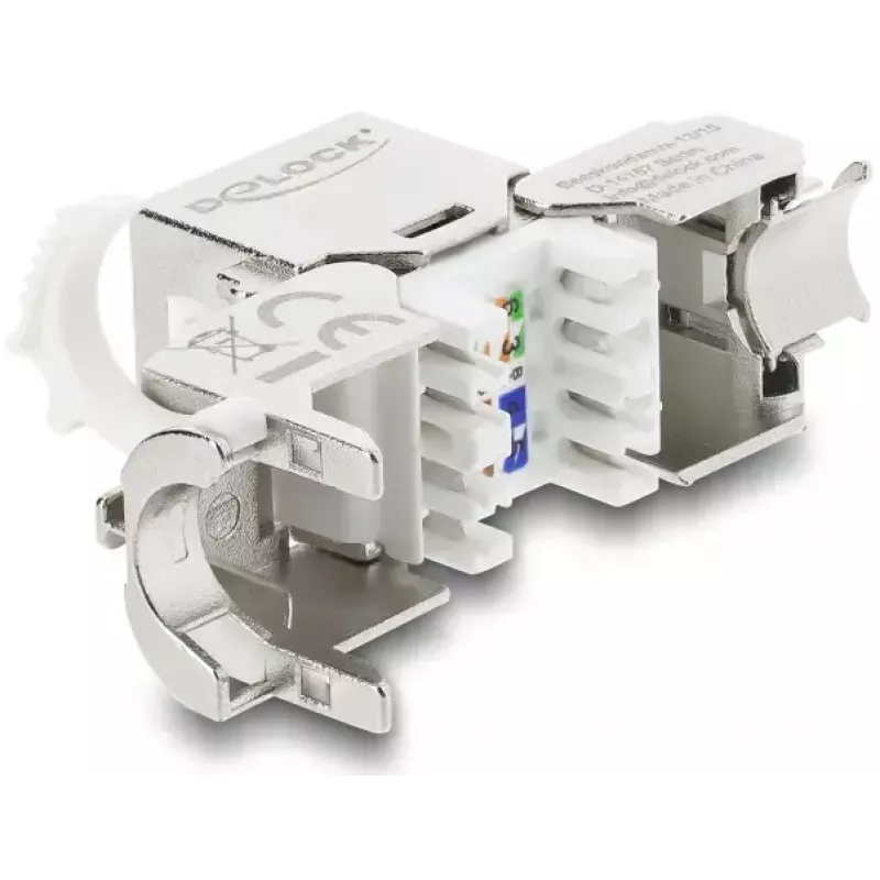 Keystone-Modul DELOCK RJ45-Buchse auf LSA Cat.8.1 geschirmt mit Verriegelungsclip und Staubschutzkappe