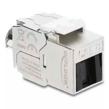 Keystone-Modul DELOCK RJ45-Buchse auf LSA Cat.8.1 geschirmt mit Verriegelungsclip und Staubschutzkappe