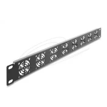 Cover plate DELOCK 67414 for 19 inch 1U rack, metal, integrated 8 fans 40×40 mm, dark Grau